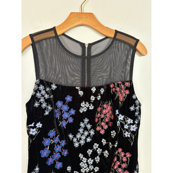 Calvin Klein Black Velvet & Mesh Floral Embroidered Pencil Dress Sleeveless SZ 4 - Picture 7 of 11